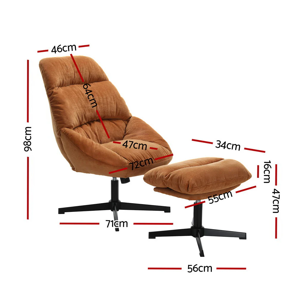Armchair Set with Ottoman Linen Fabric Orange Yaro - Image 2