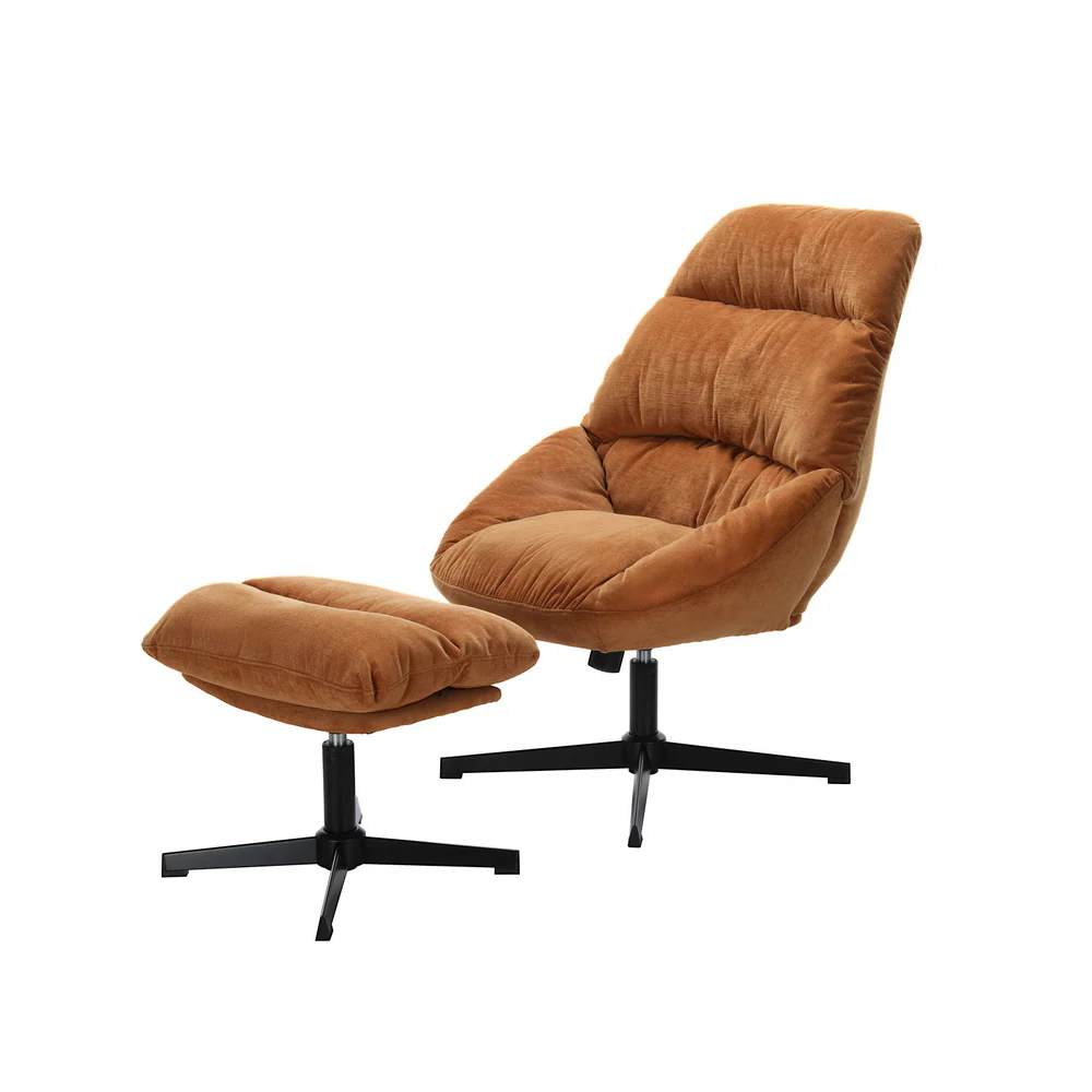 Armchair Set with Ottoman Linen Fabric Orange Yaro - Image 7