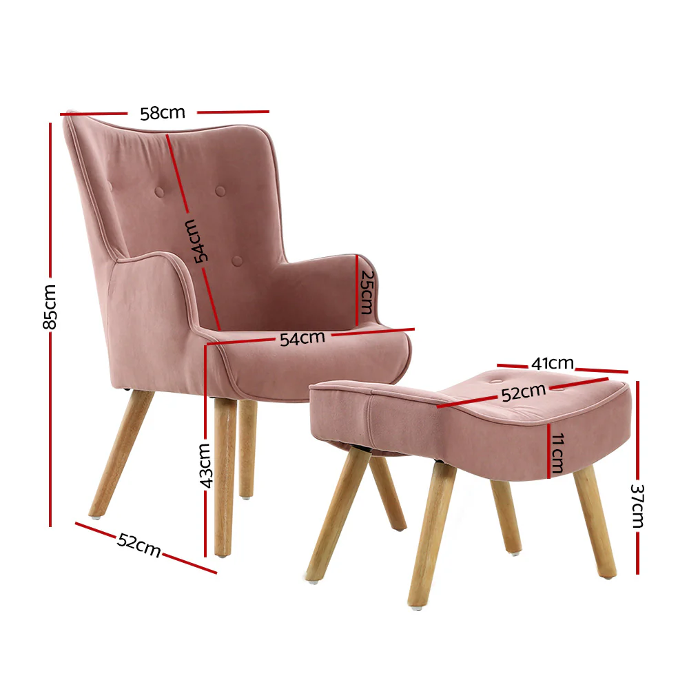 Armchair Set with Ottoman Pink Lansar - Image 2