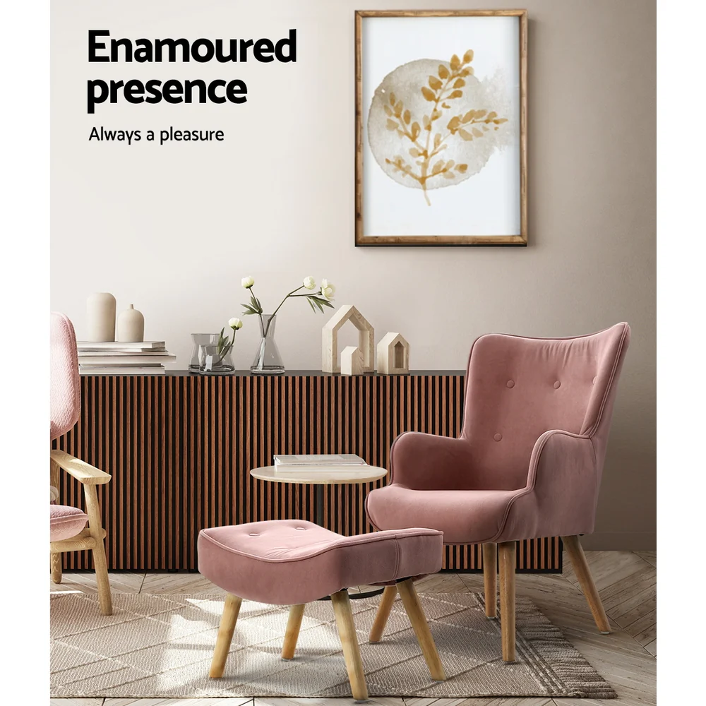 Armchair Set with Ottoman Pink Lansar - Image 4