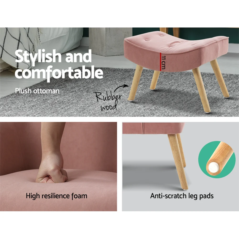 Armchair Set with Ottoman Pink Lansar - Image 6