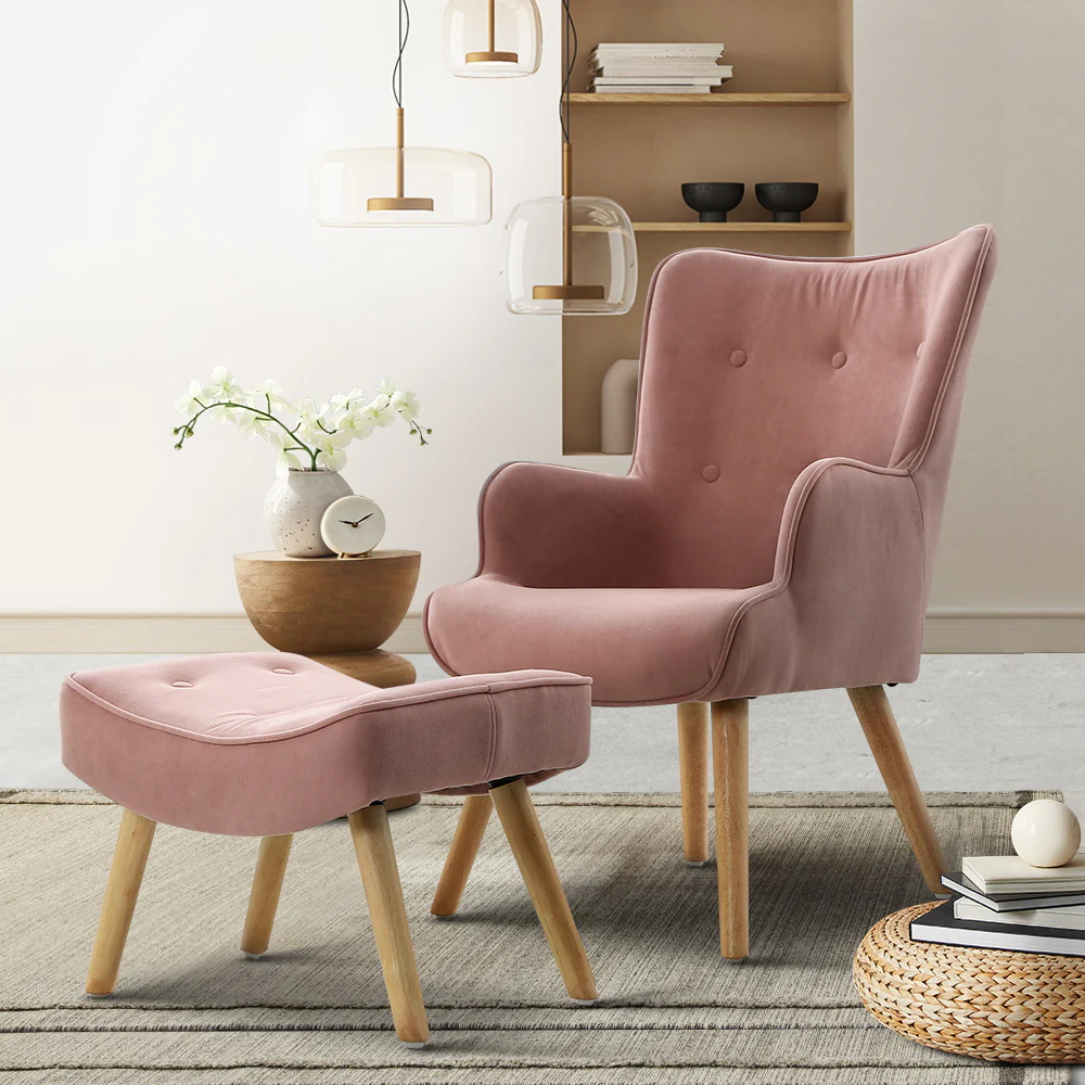 Armchair Set with Ottoman Pink Lansar - Image 7