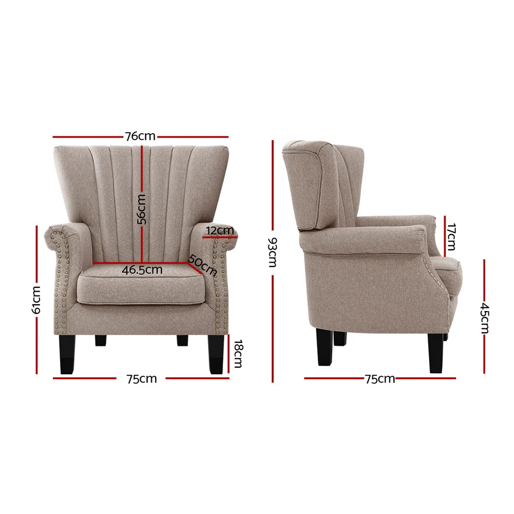 Armchair Wingback Beige Andrew - Image 2