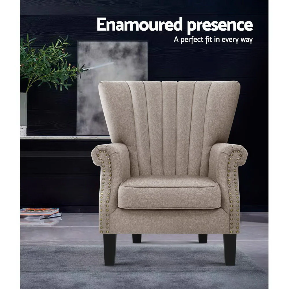 Armchair Wingback Beige Andrew - Image 4
