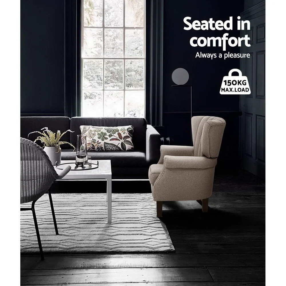 Armchair Wingback Beige Andrew - Image 5