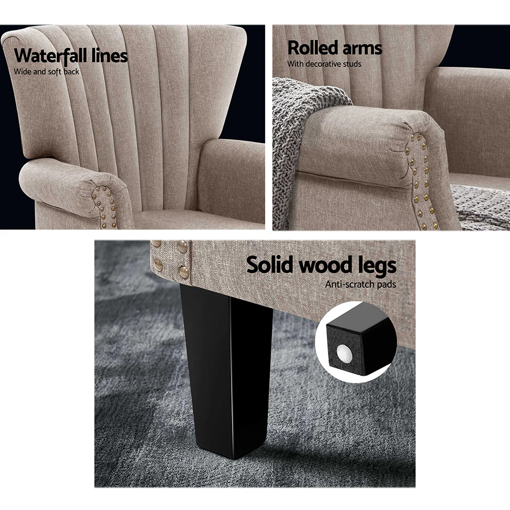 Armchair Wingback Beige Andrew - Image 6