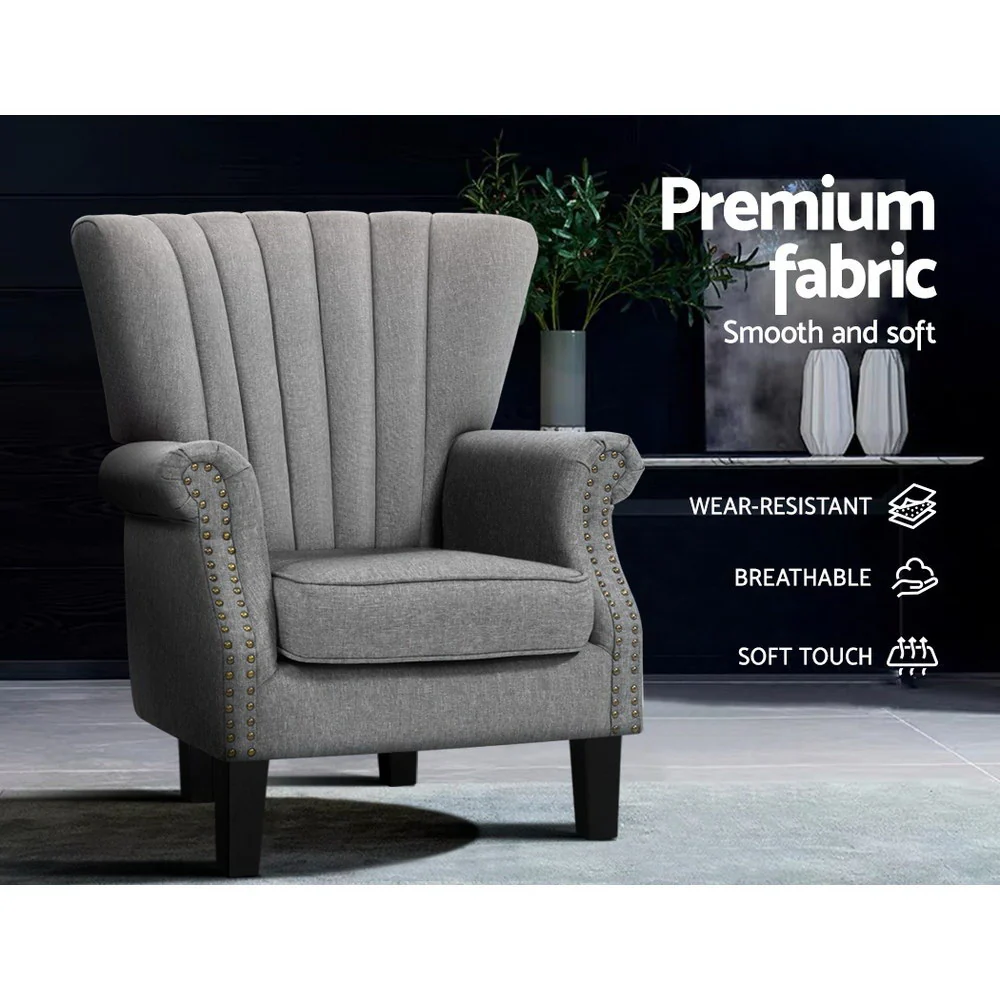 Armchair Wingback Grey Andrew - Image 5