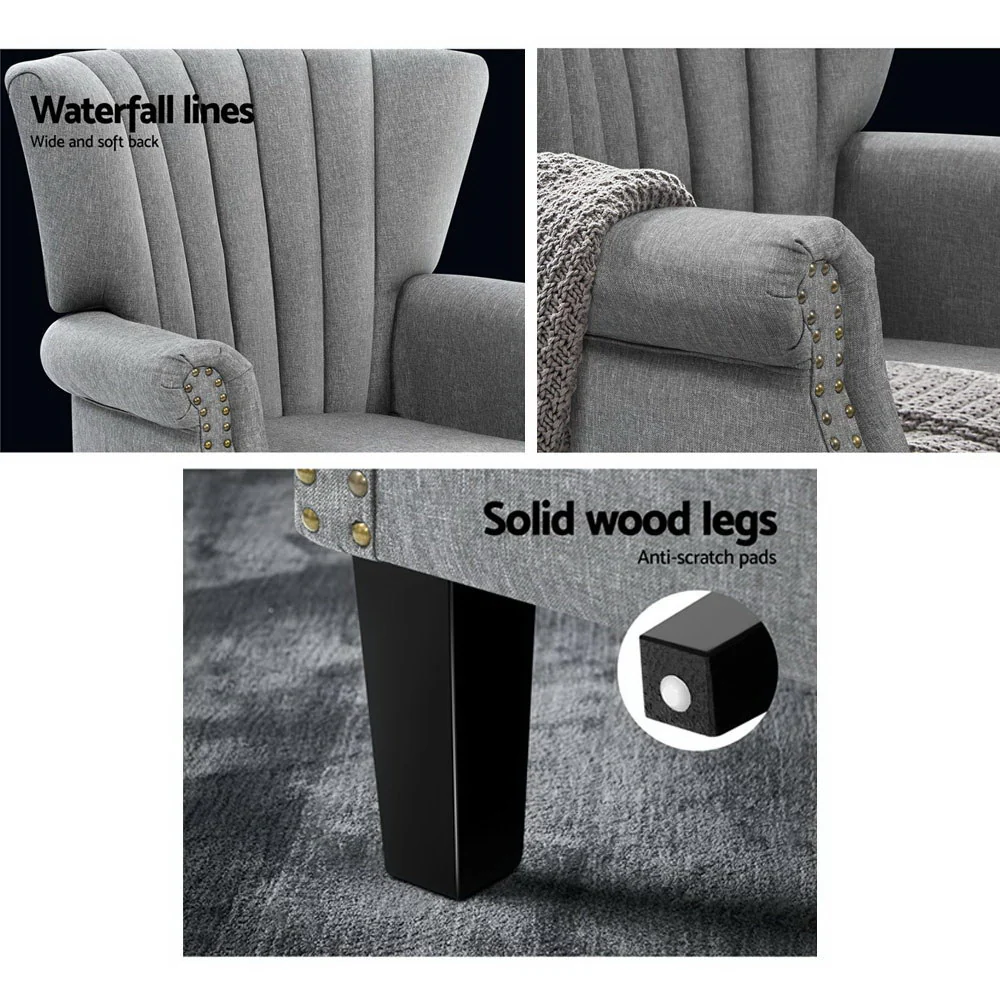 Armchair Wingback Grey Andrew - Image 6