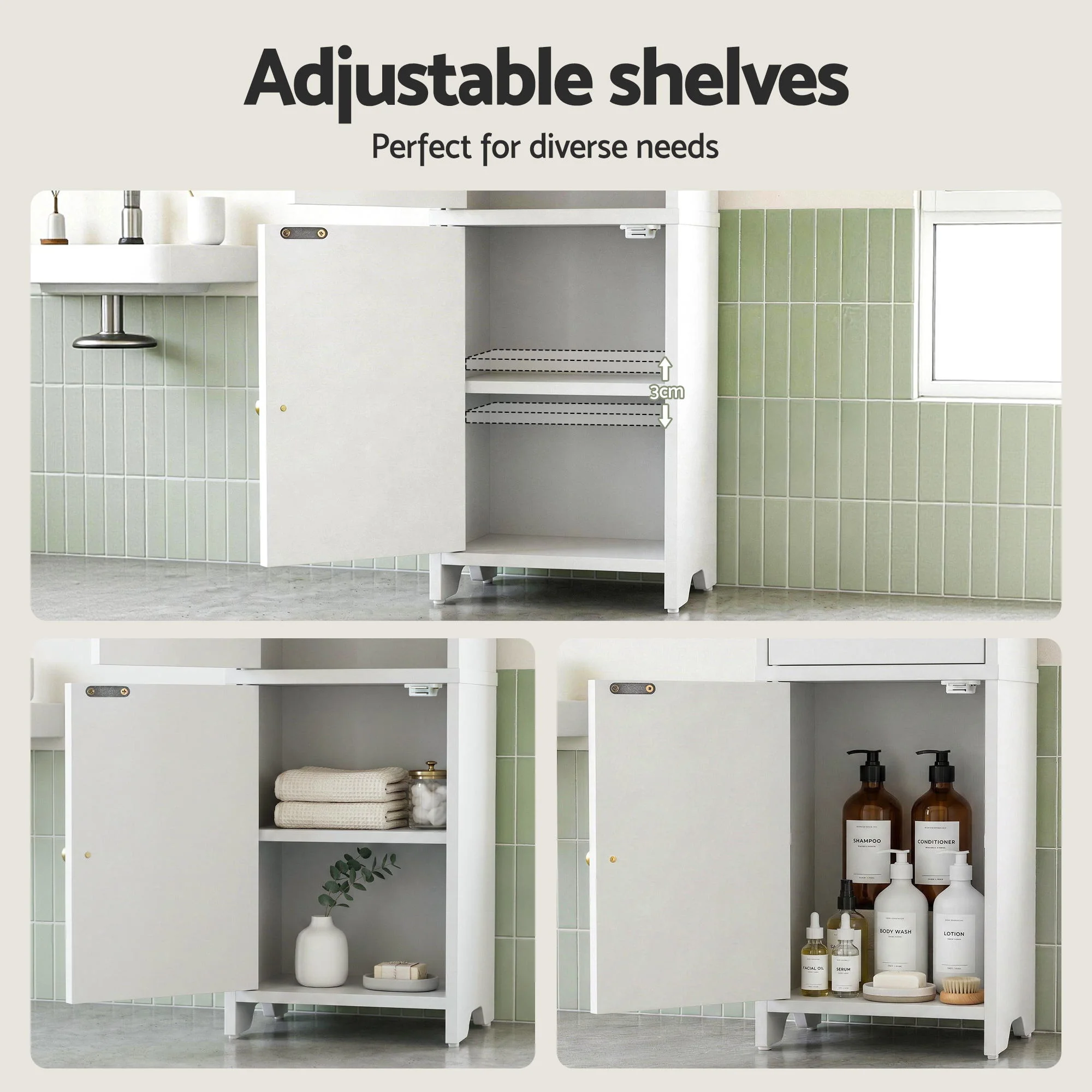 Set of 2 Bathroom Storage Cabinet 2-Tier Slim Toilet Organizer Adjustable White - Image 6