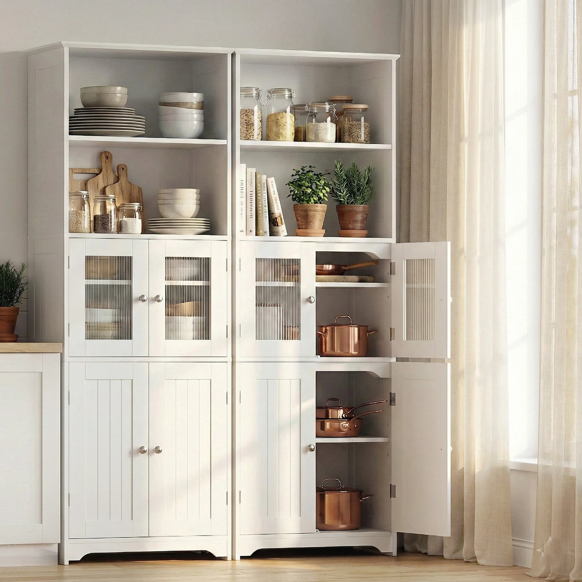 Set of 2 Buffet Sideboard Cabinet Pantry Kitchen Bathroom Storage Cupboard - Image 11