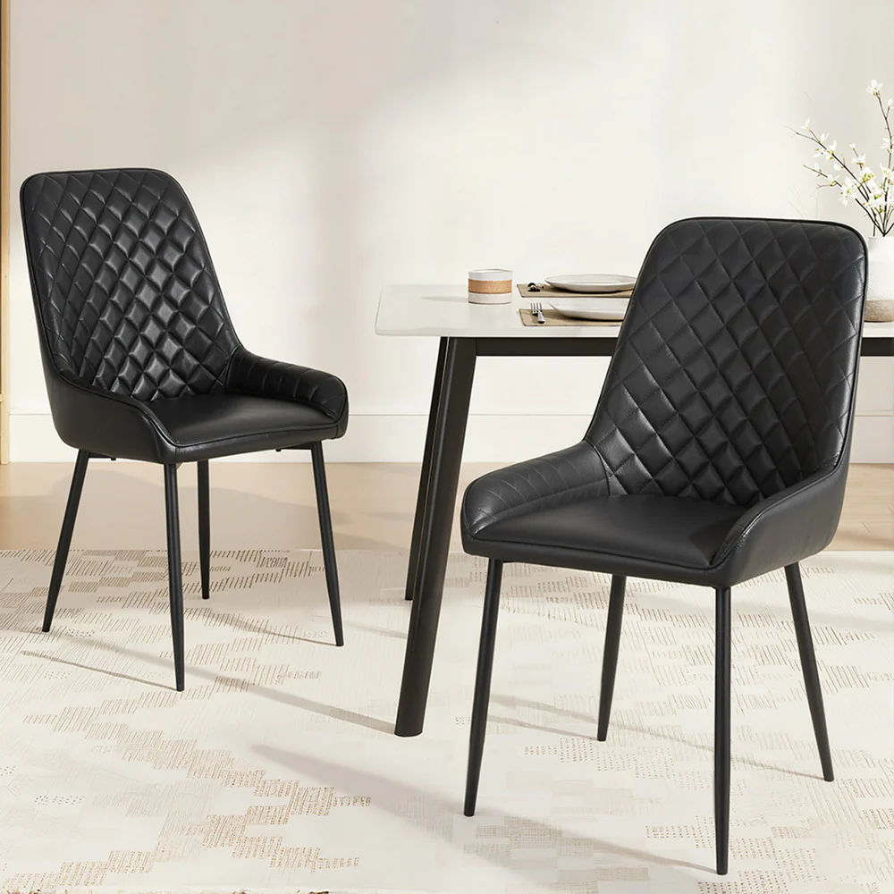 Set of 2 Dining Chairs Retro PU Leather Kitchen Lounge Cafe Accent Chair Black - Image 7