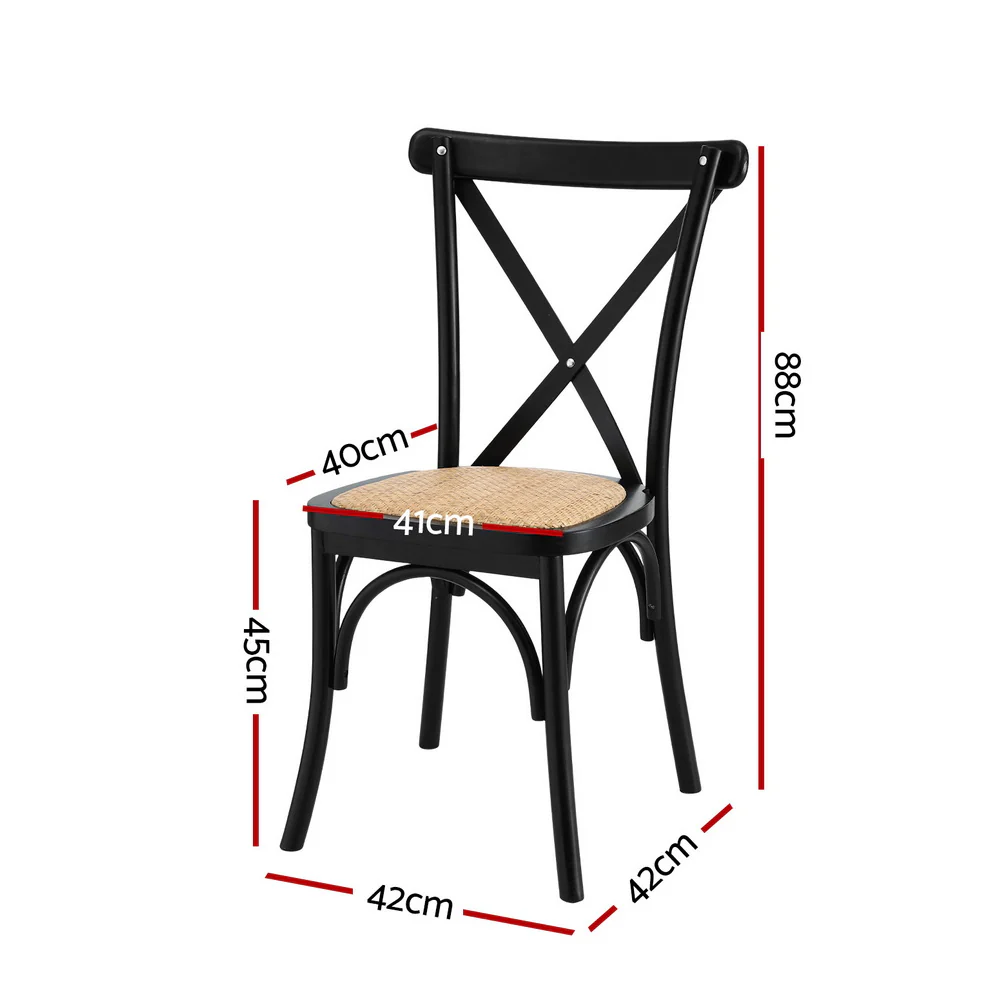 Set of 4 Dining Chairs Rattan Wooden Kitchen Accent Chair Cafe Lounge Rubber Wood - Image 2