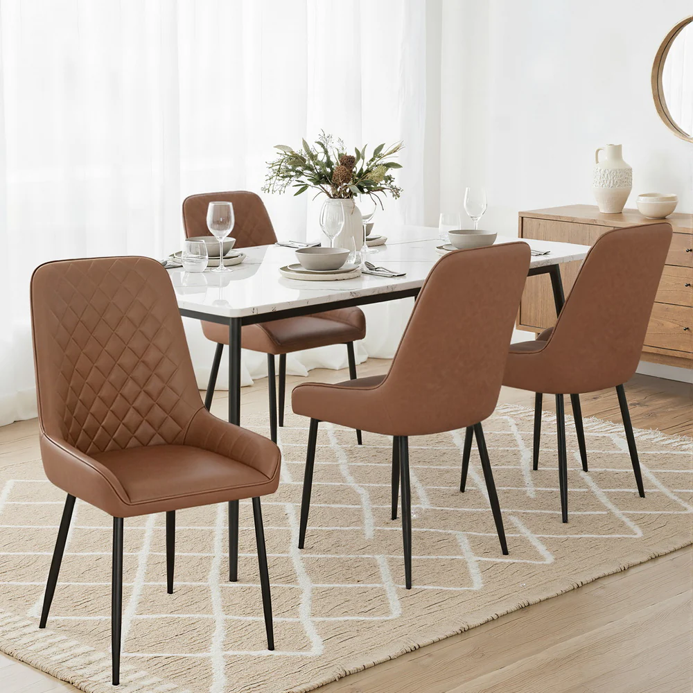 Set of 4 Dining Chairs Retro PU Leather Kitchen Lounge Cafe Accent Chair Brown - Image 7