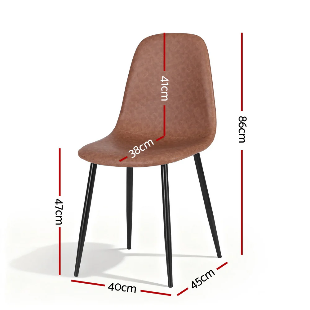 Set of 4 Dining Chairs Retro PU Leather Kitchen Lounge Cafe Accent Chair Brown - Image 2