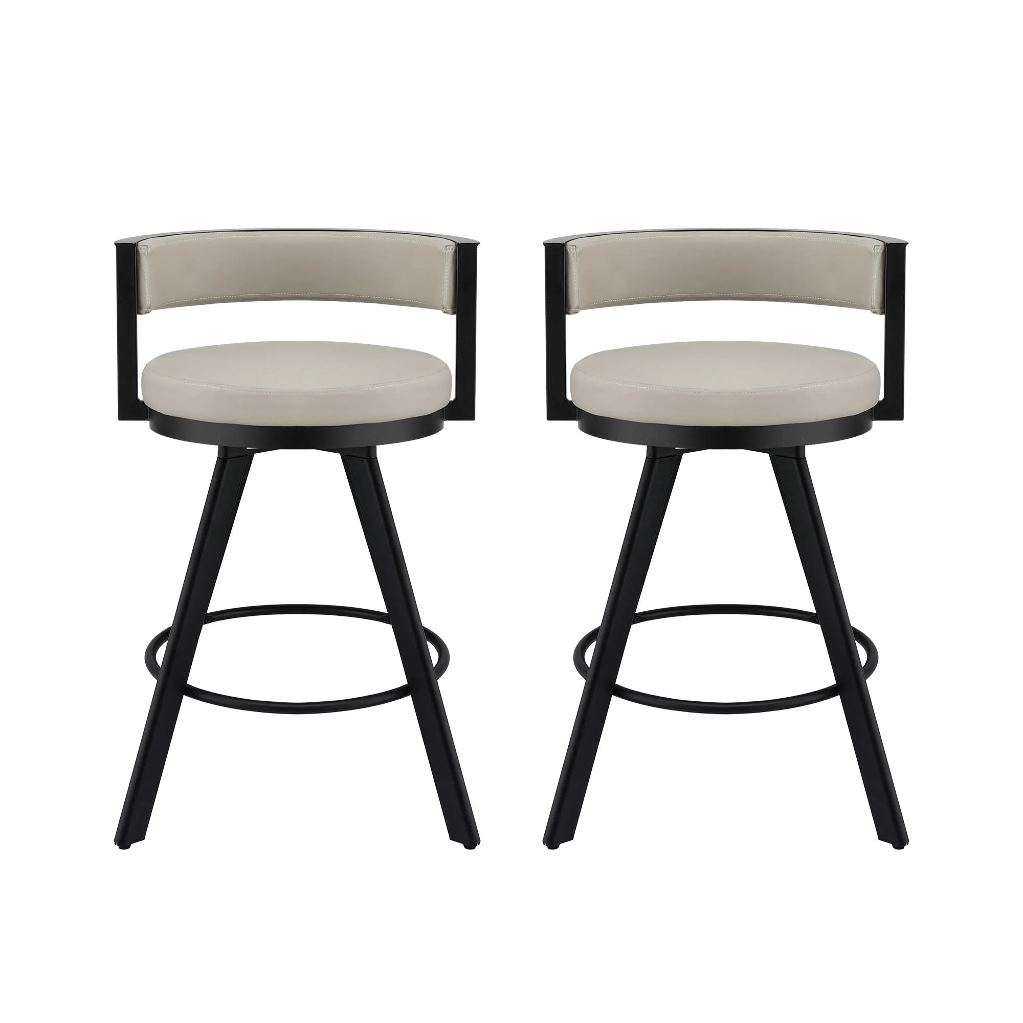 Bar Stools Set of 2 Swivel Kitchen Chair Metal Counter Beige Leather - Image 3