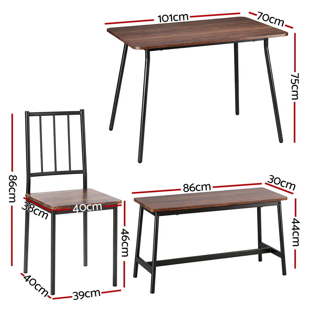 Dining Table and Chairs Set of 4 Bench Kitchen Furniture Rustic Brown - Image 2
