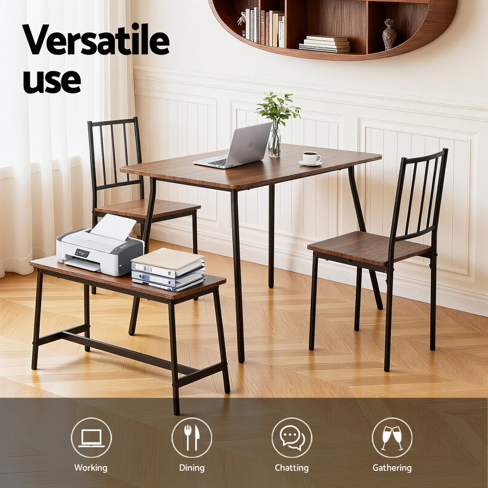 Dining Table and Chairs Set of 4 Bench Kitchen Furniture Rustic Brown - Image 5
