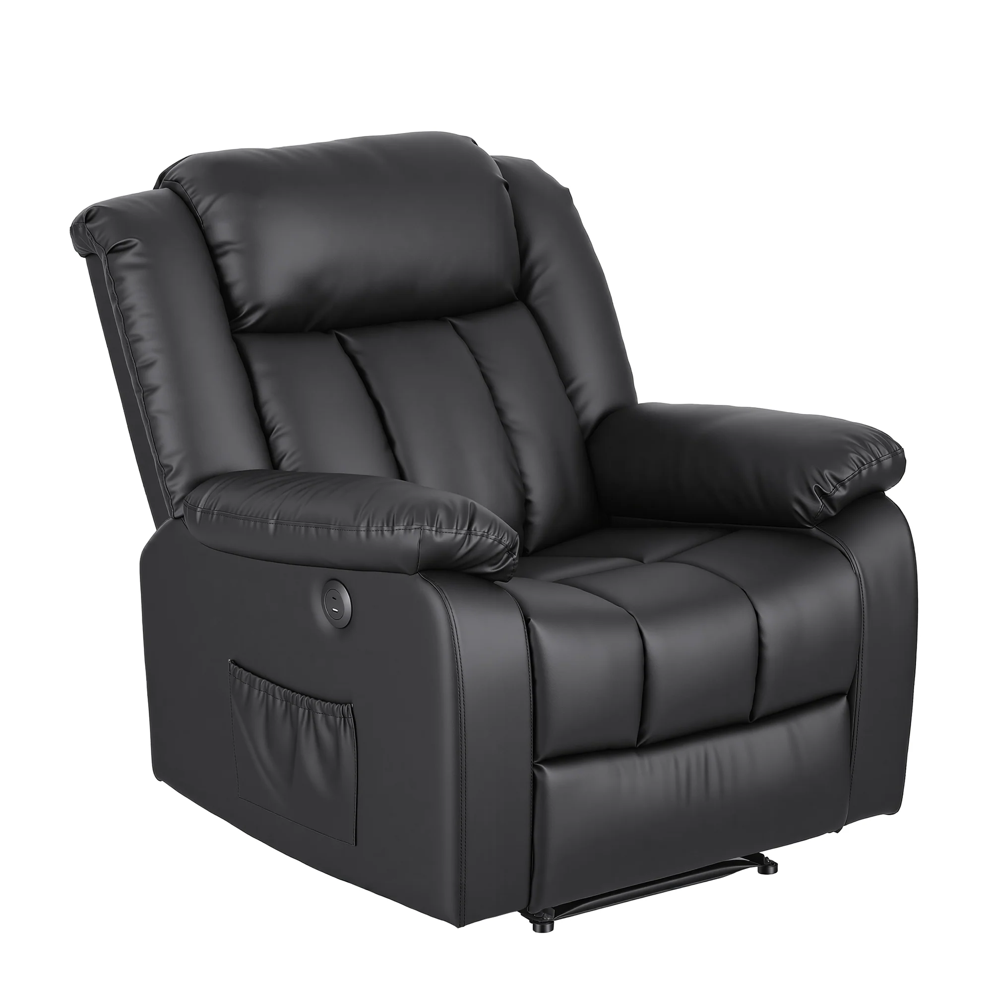 Manual Massage Recliner Chair for Living Room, Leather Sofa Lounge Reclining Chair with 2 USB Port, 160° Recline Reading Chair with 20CM Wide Armrests, 8 Point Vibration & Lumbar Heat, Black - Image 10