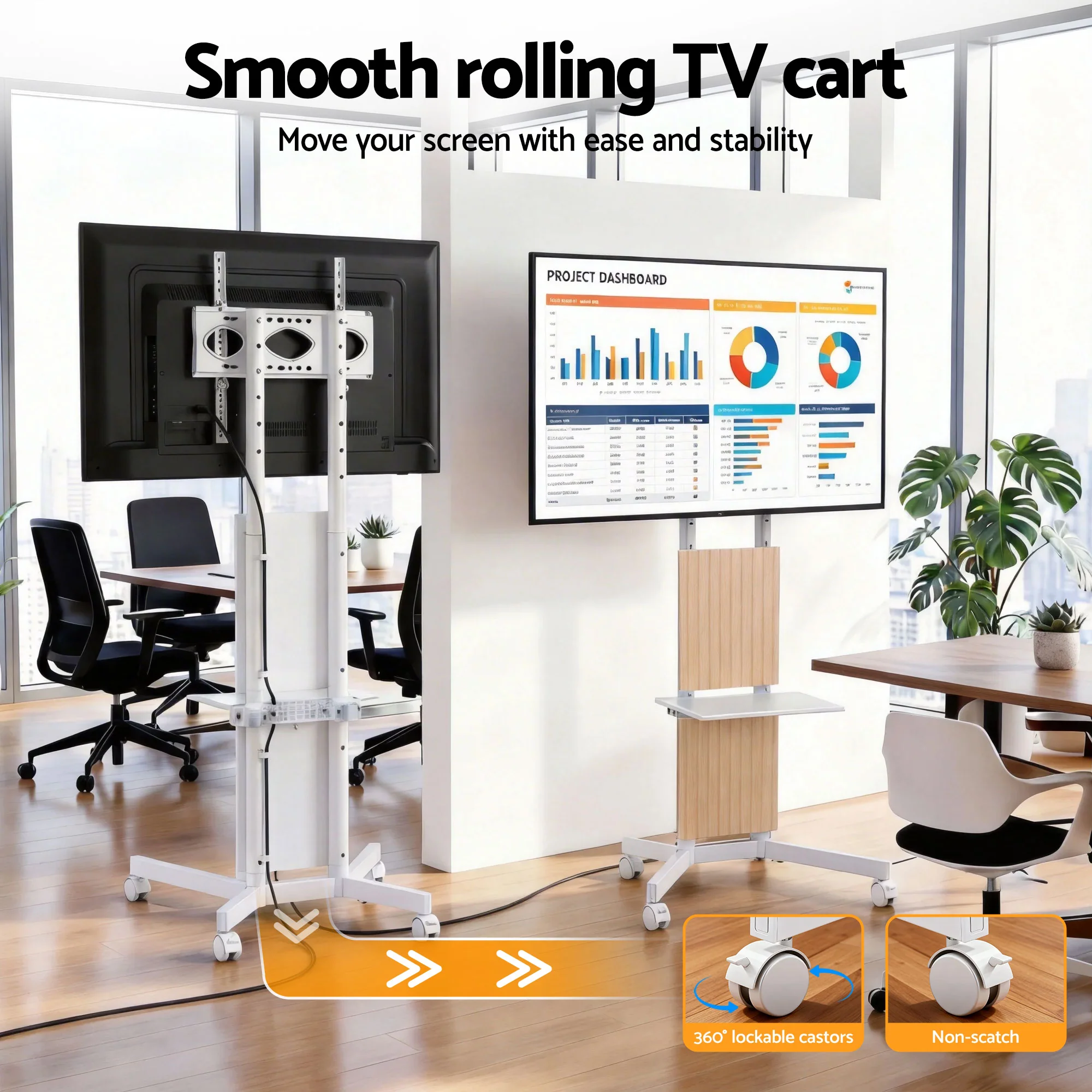 Mobile TV Floor Stand for 32-65" Mount Bracket Universal Adjustable Height with Wheels - Image 10