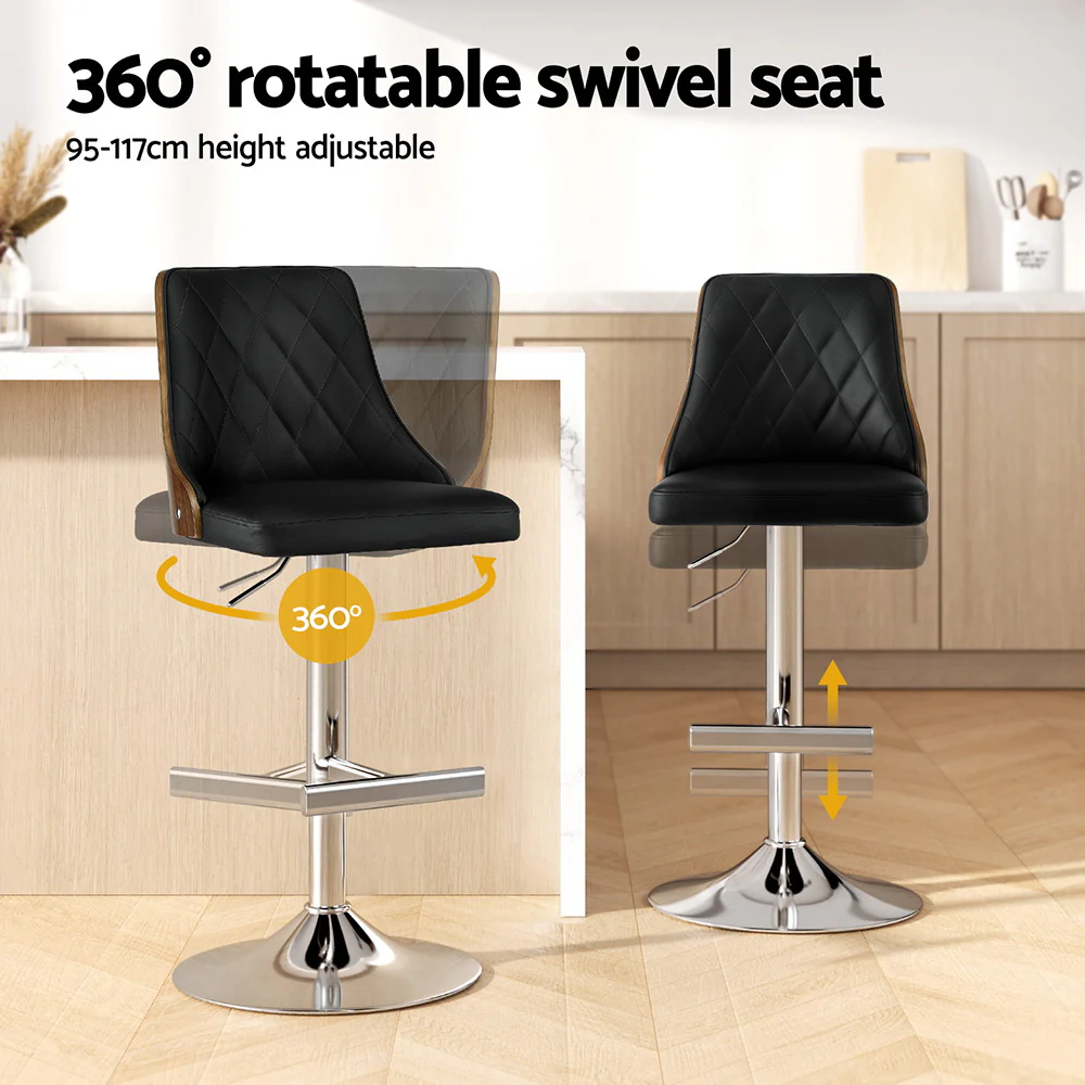 Auren Adjustable Bentwood Leather Bar Stool - Black - Image 4