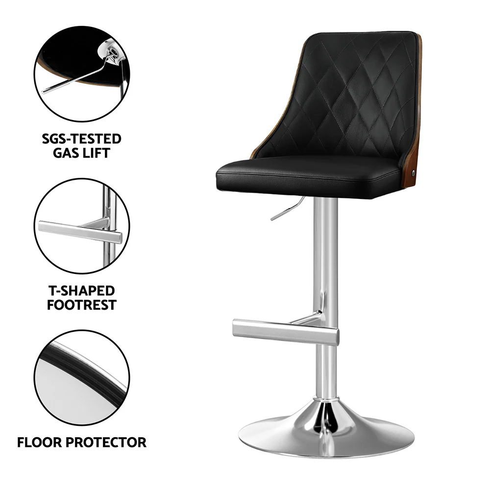 Auren Adjustable Bentwood Leather Bar Stool - Black - Image 6