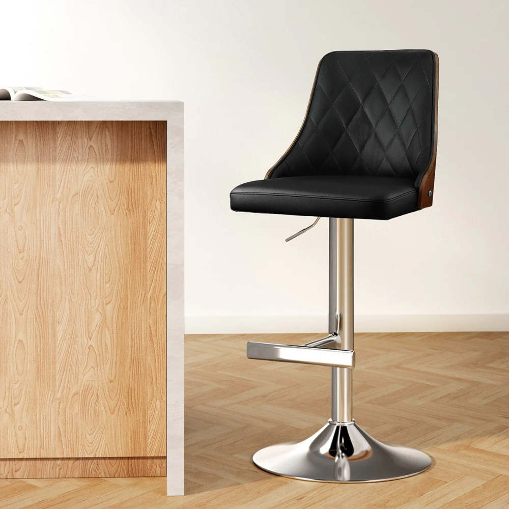 Auren Adjustable Bentwood Leather Bar Stool - Black - Image 7