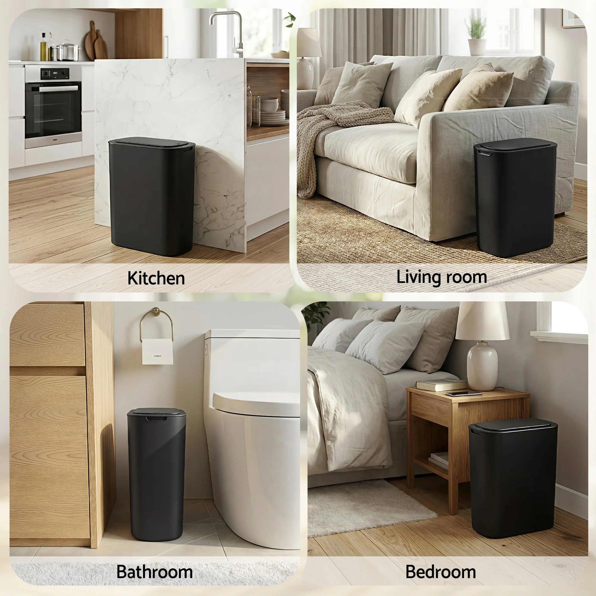 Automatic 25L Motion Sensor Trash Bin with Lid Touchless Kitchen Garbage Can Slim Rubbish Bin with Liner Holder - Black - Image 7