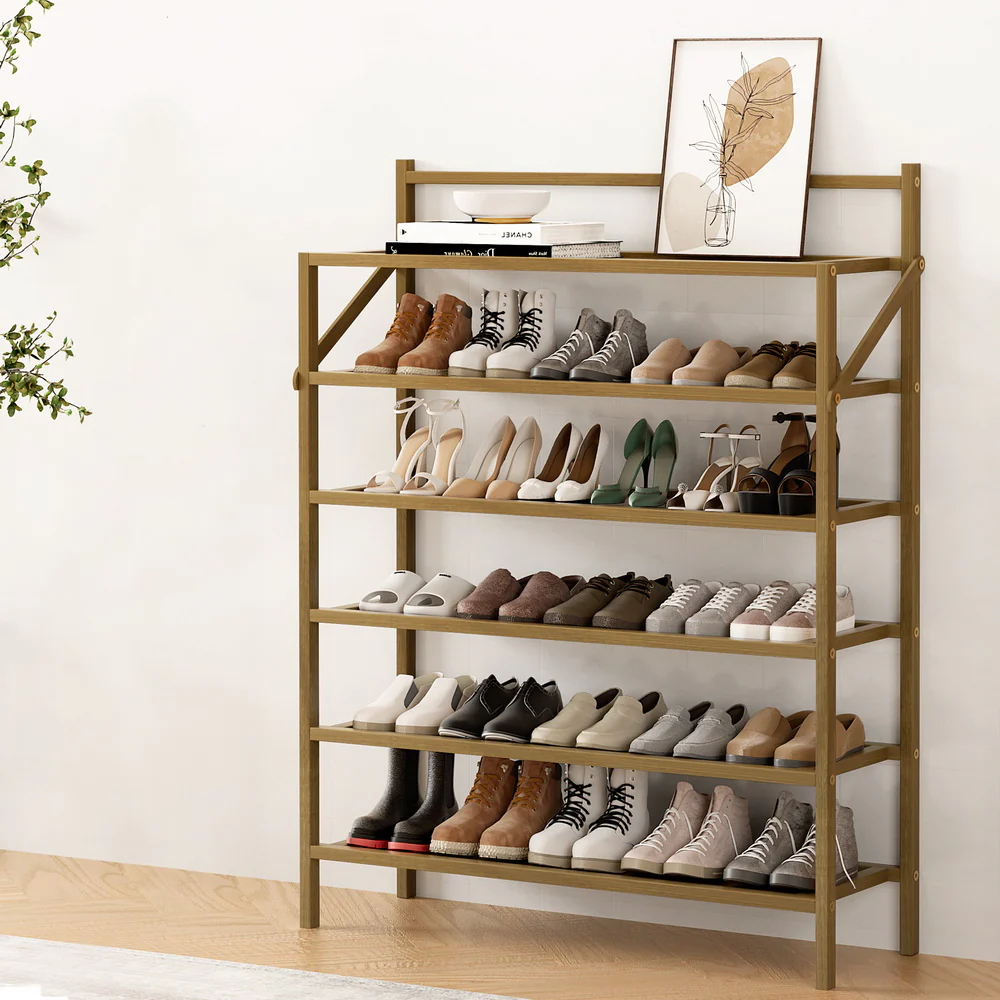 Bamboo 6-Tier Foldable Shoe Rack – Oak Finish