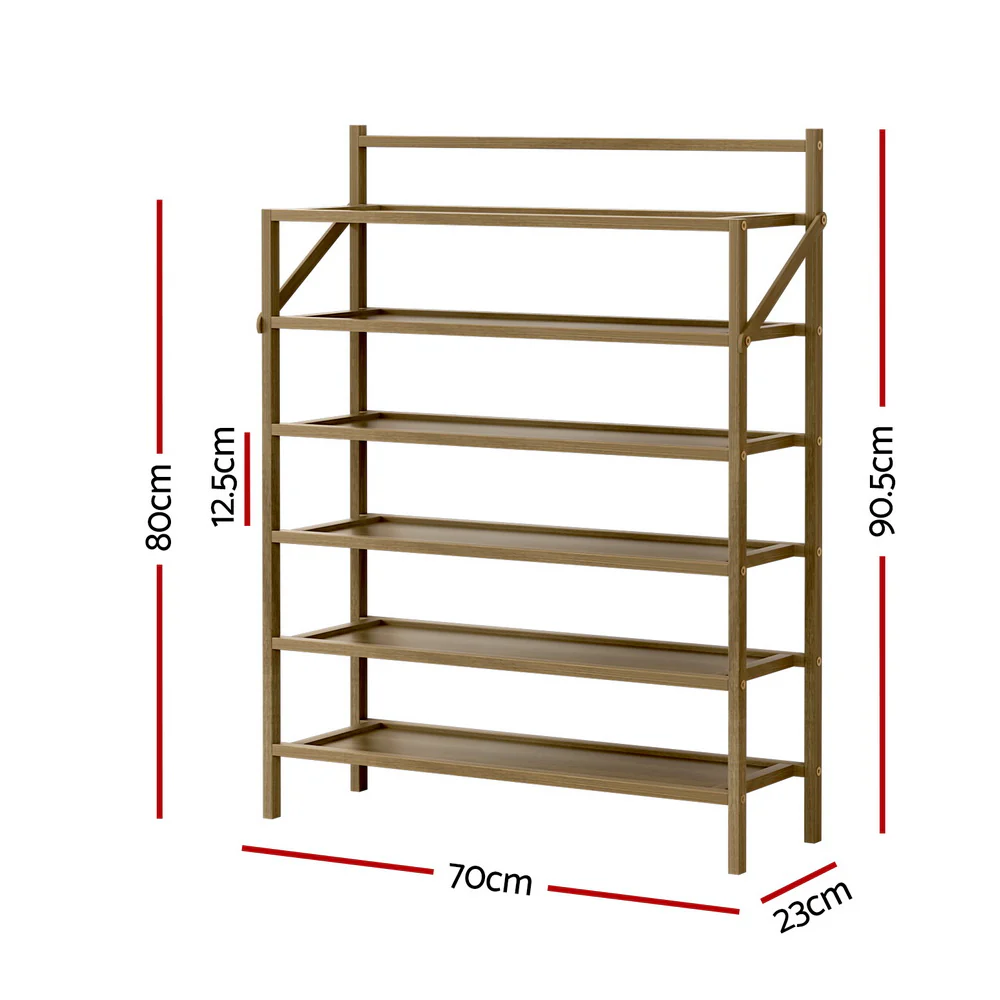 Bamboo 6-Tier Foldable Shoe Rack – Oak Finish - Image 3