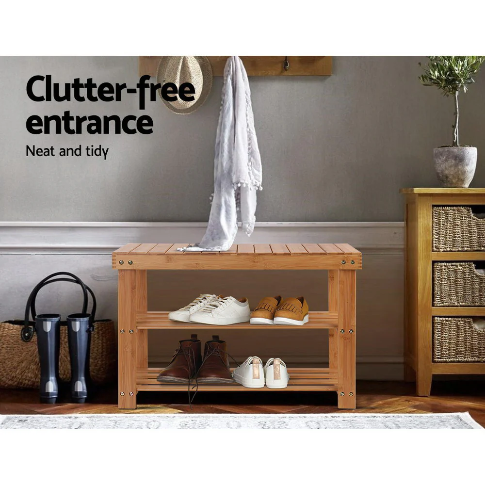 Bamboo Bench Shoe Rack – Natural (2-Tier, Up to 10 Pairs) - Image 4