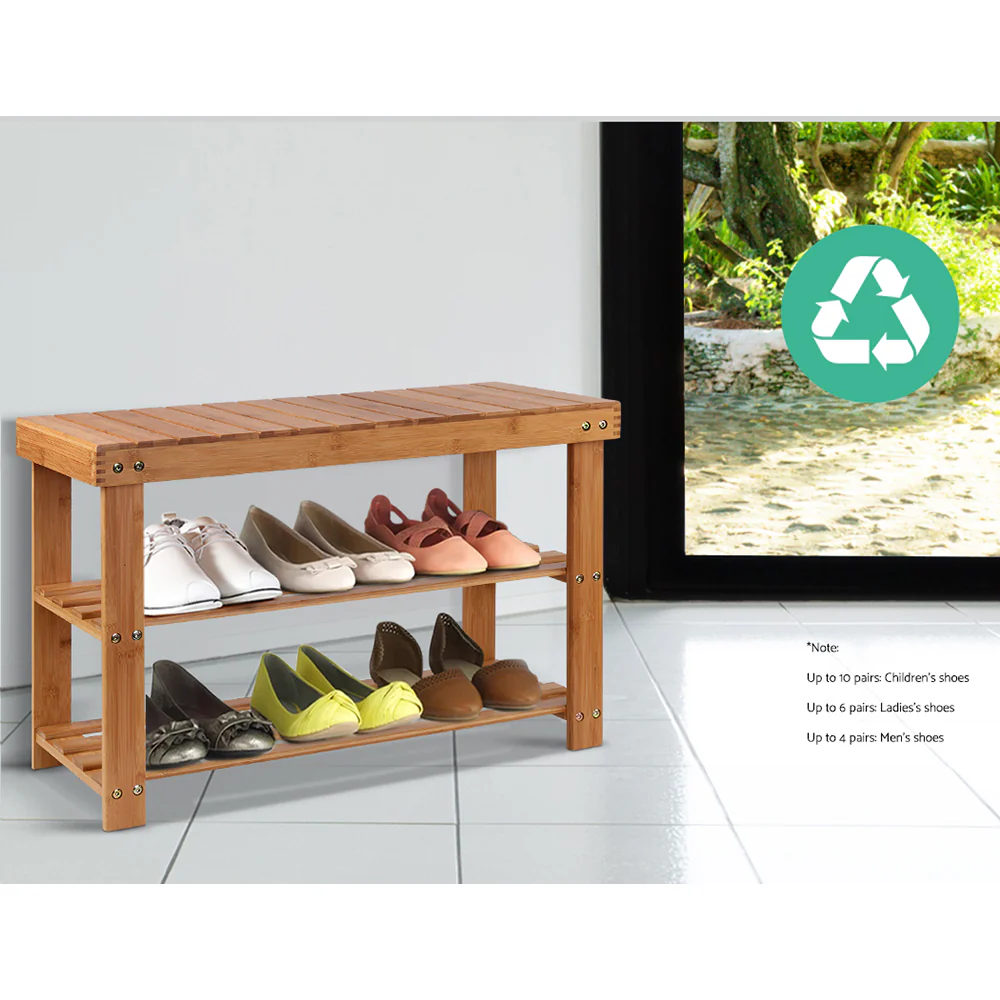 Bamboo Bench Shoe Rack – Natural (2-Tier, Up to 10 Pairs) - Image 5