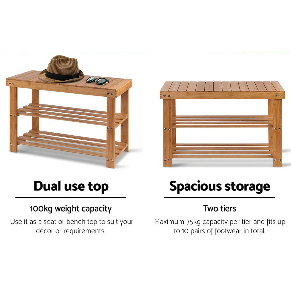 Bamboo Bench Shoe Rack – Natural (2-Tier, Up to 10 Pairs) - Image 6