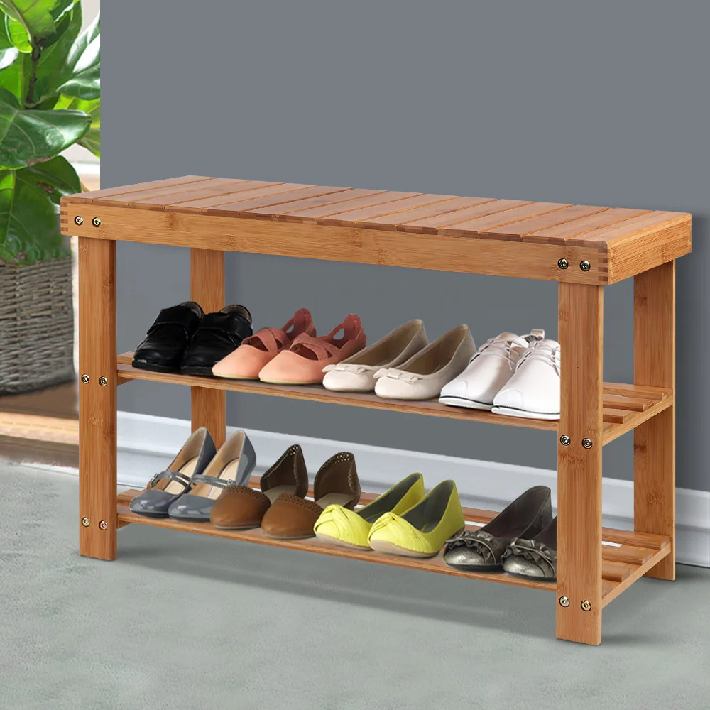 Bamboo Bench Shoe Rack – Natural (2-Tier, Up to 10 Pairs) - Image 7