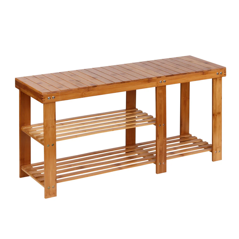 Bamboo Shoe Rack Bench – Natural (2-Tier with Boot Space)