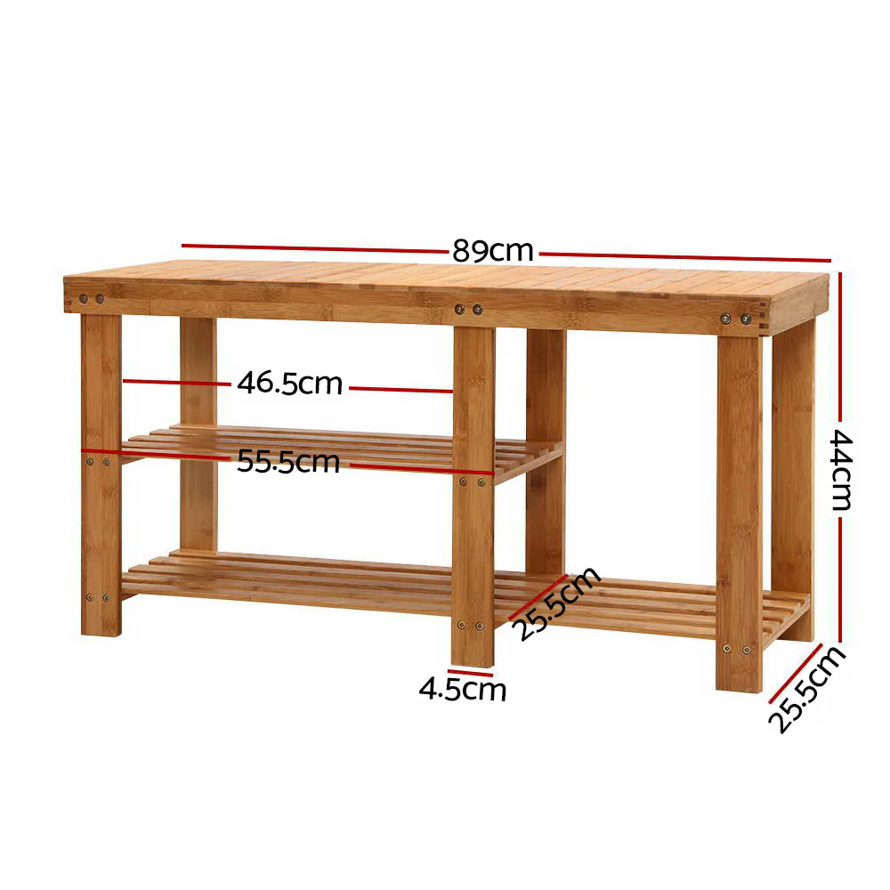 Bamboo Shoe Rack Bench – Natural (2-Tier with Boot Space) - Image 2