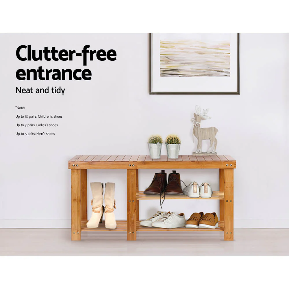 Bamboo Shoe Rack Bench – Natural (2-Tier with Boot Space) - Image 5