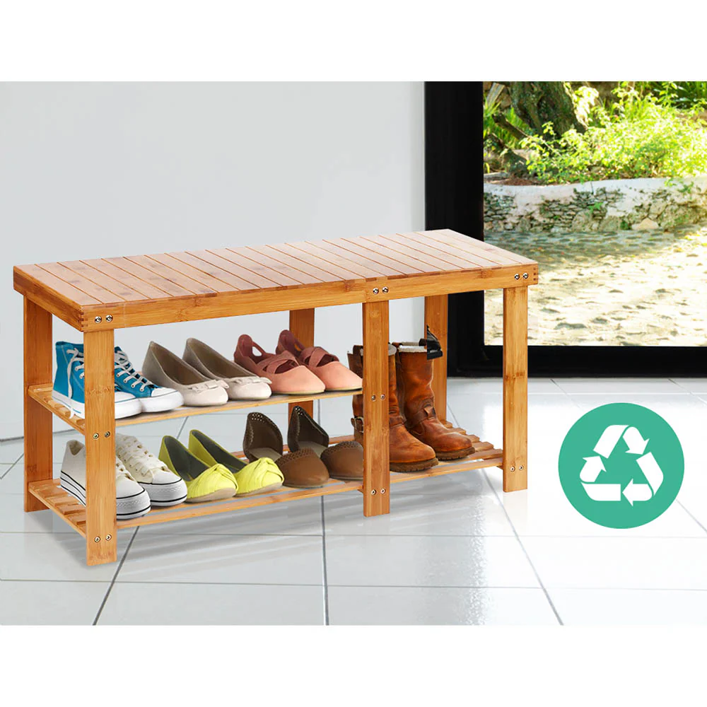 Bamboo Shoe Rack Bench – Natural (2-Tier with Boot Space) - Image 6