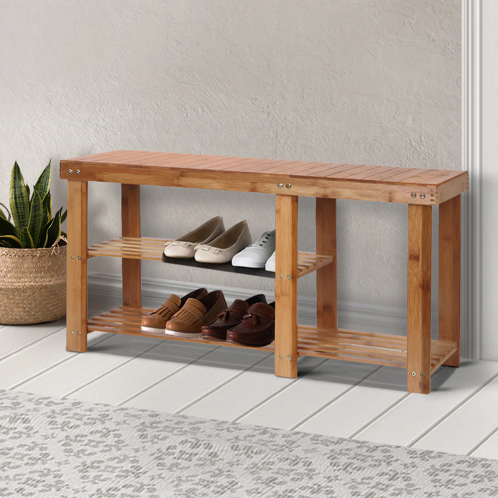 Bamboo Shoe Rack Bench – Natural (2-Tier with Boot Space) - Image 8