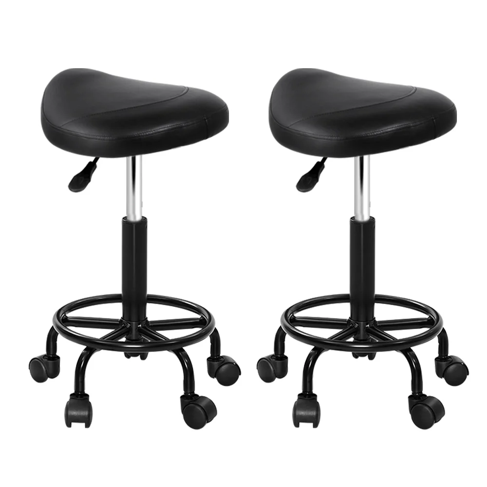 Set of 2 Saddle Salon Stool Swivel Barber Chairs Bar Stools Hydraulic Lift PU
