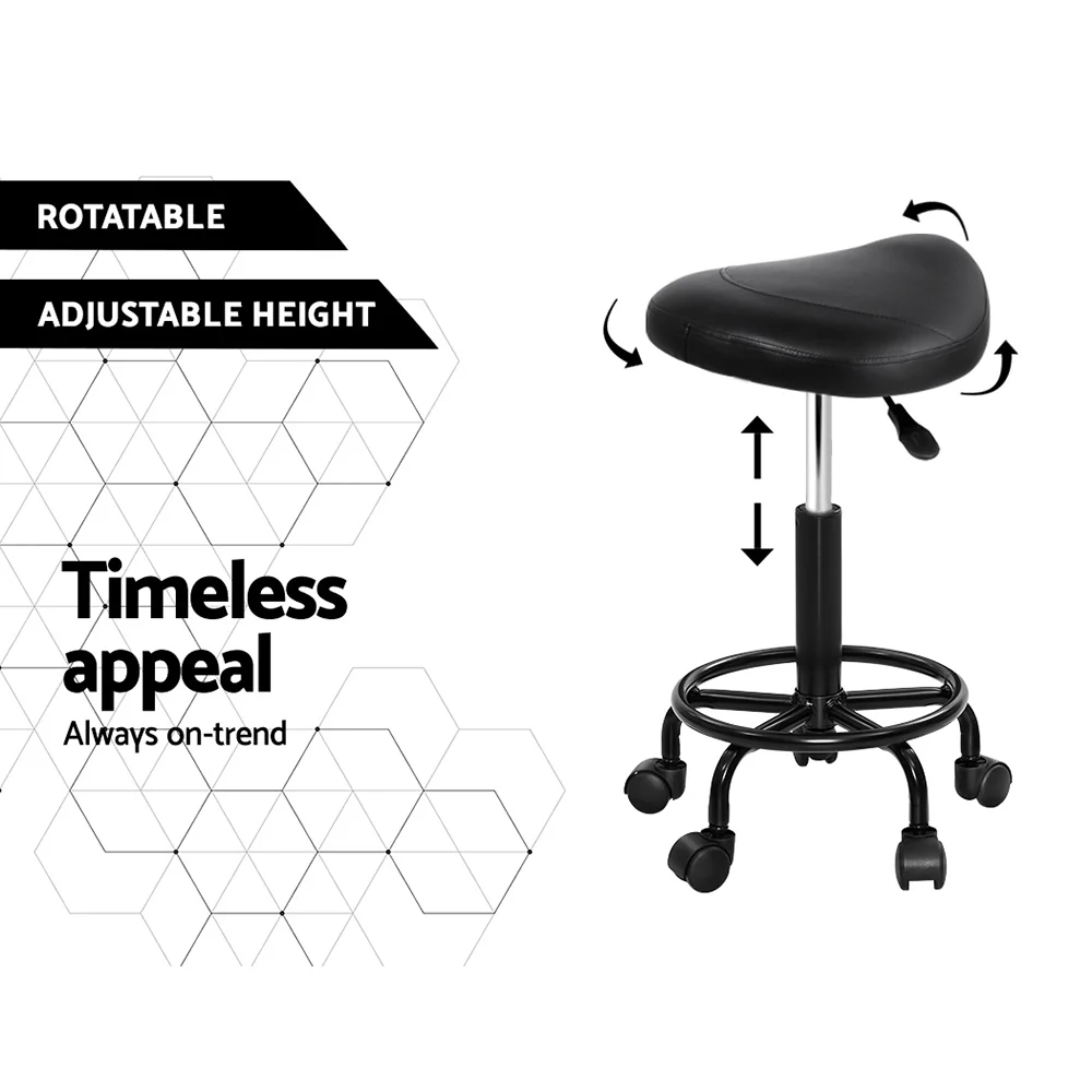 Set of 2 Saddle Salon Stool Swivel Barber Chairs Bar Stools Hydraulic Lift PU - Image 10