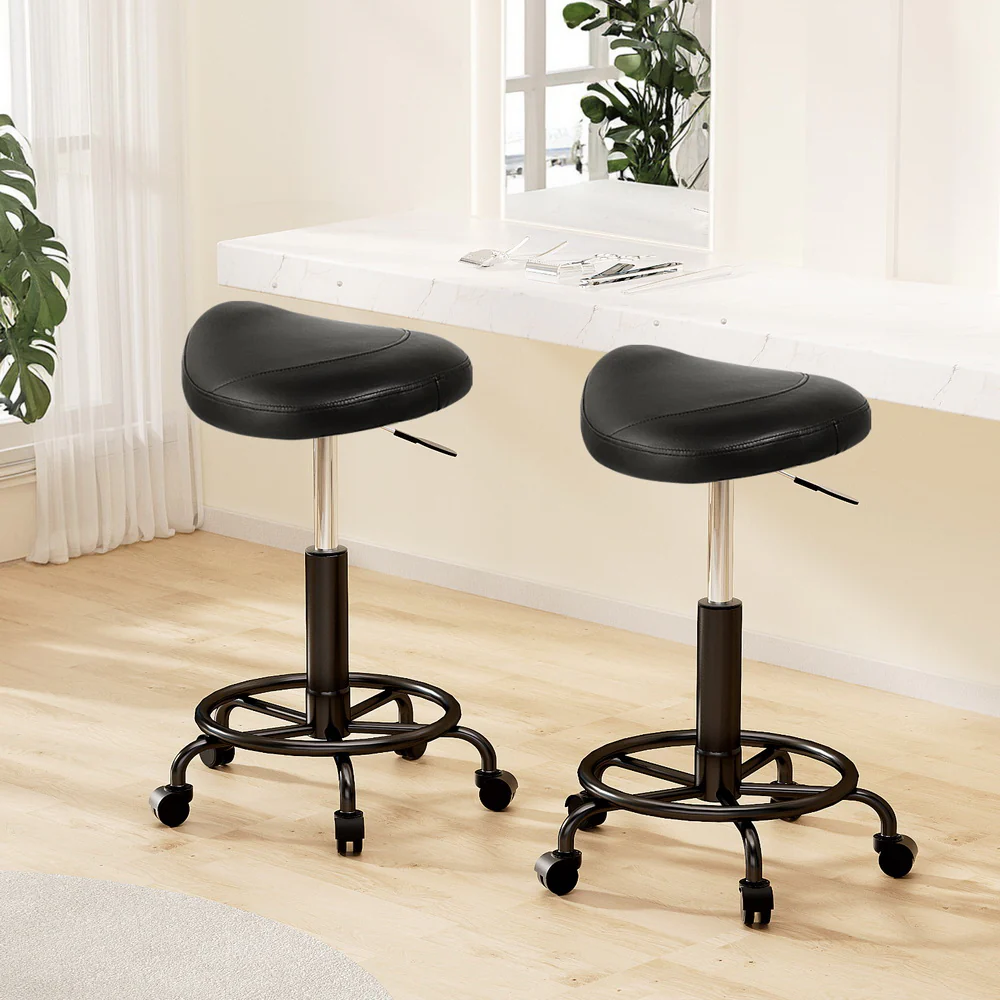 Set of 2 Saddle Salon Stool Swivel Barber Chairs Bar Stools Hydraulic Lift PU - Image 13