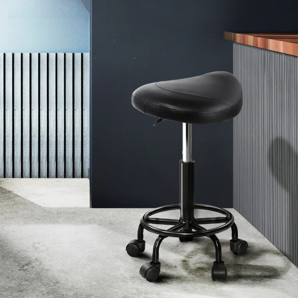 Set of 2 Saddle Salon Stool Swivel Barber Chairs Bar Stools Hydraulic Lift PU - Image 15