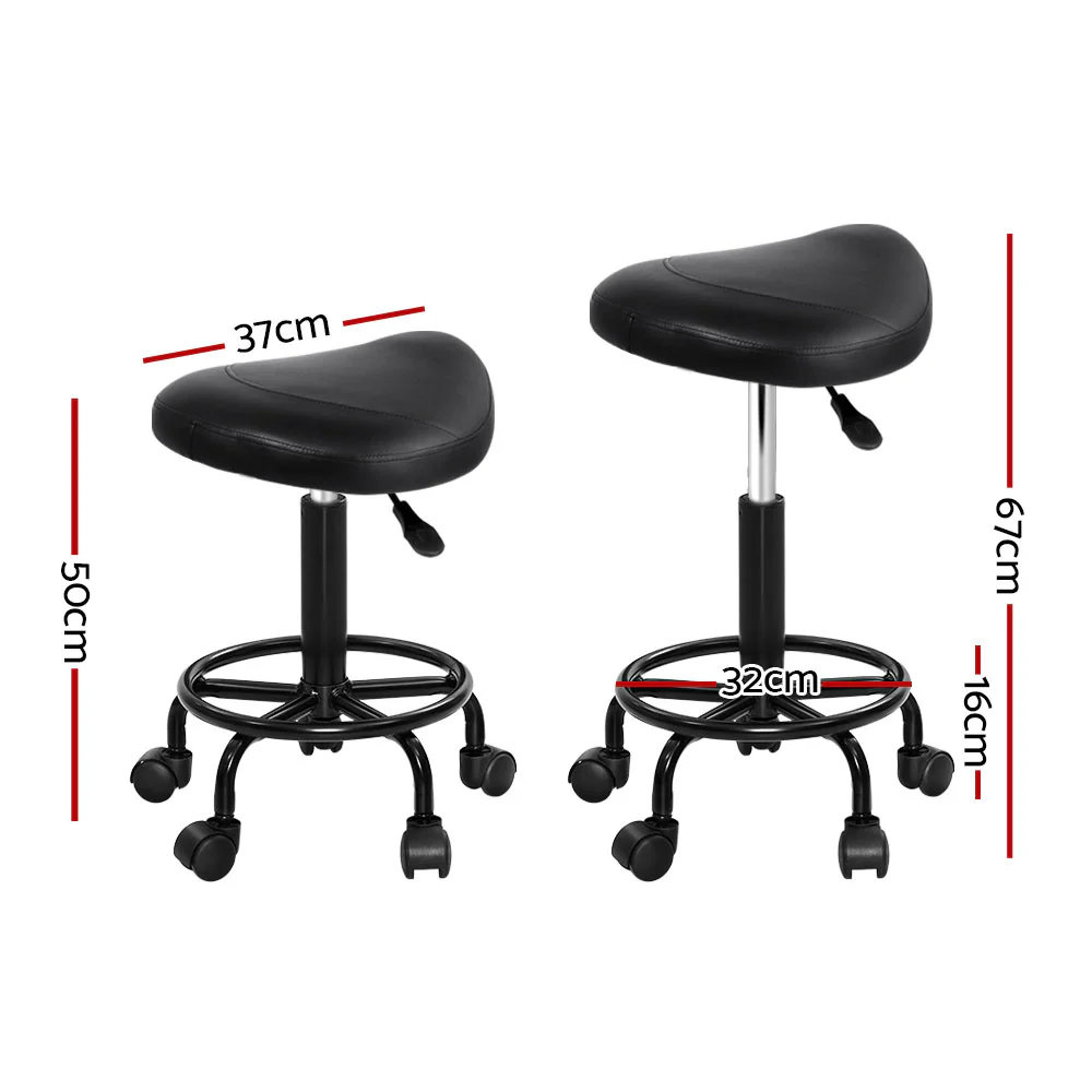 Set of 2 Saddle Salon Stool Swivel Barber Chairs Bar Stools Hydraulic Lift PU - Image 4