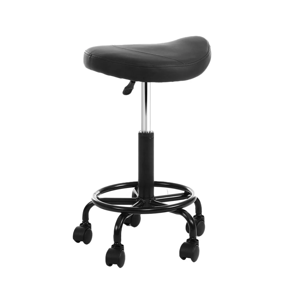 Set of 2 Saddle Salon Stool Swivel Barber Chairs Bar Stools Hydraulic Lift PU - Image 6