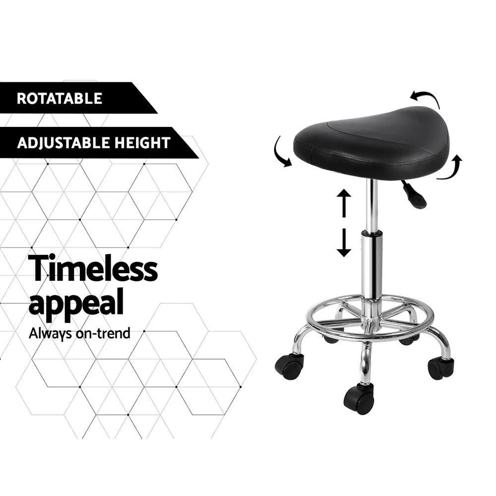 Set of 2 Saddle Salon Stool Swivel Barber Hair Dress Chair Hydraulic Lift Black - Image 10