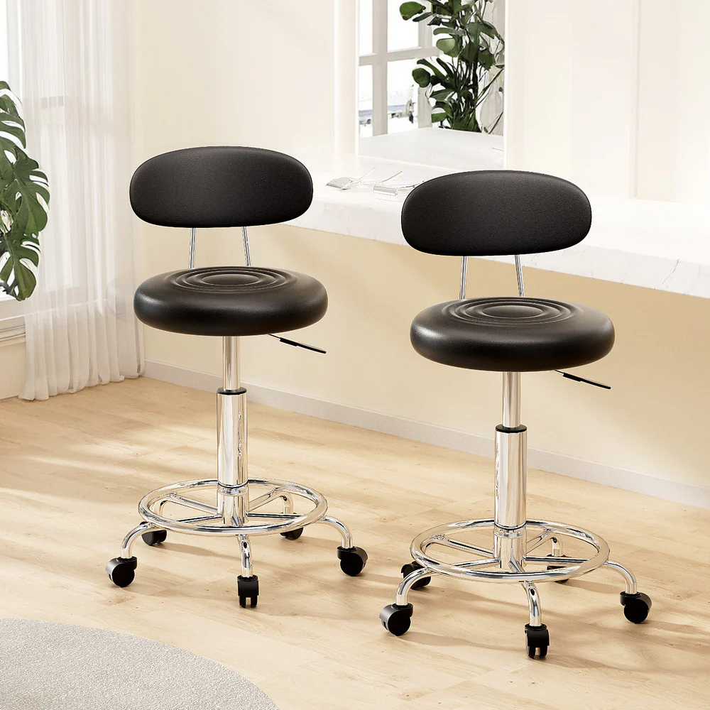 Set of 2 Salon Stools Backrest Chair Barber Hairdressing Gas Lift Adjustable - Image 7
