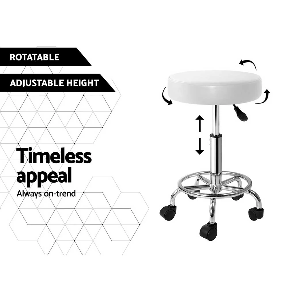 Set of 2 Salon Stool Swivel Round Barber Hair Bar Stools Hydraulic Lift White - Image 7