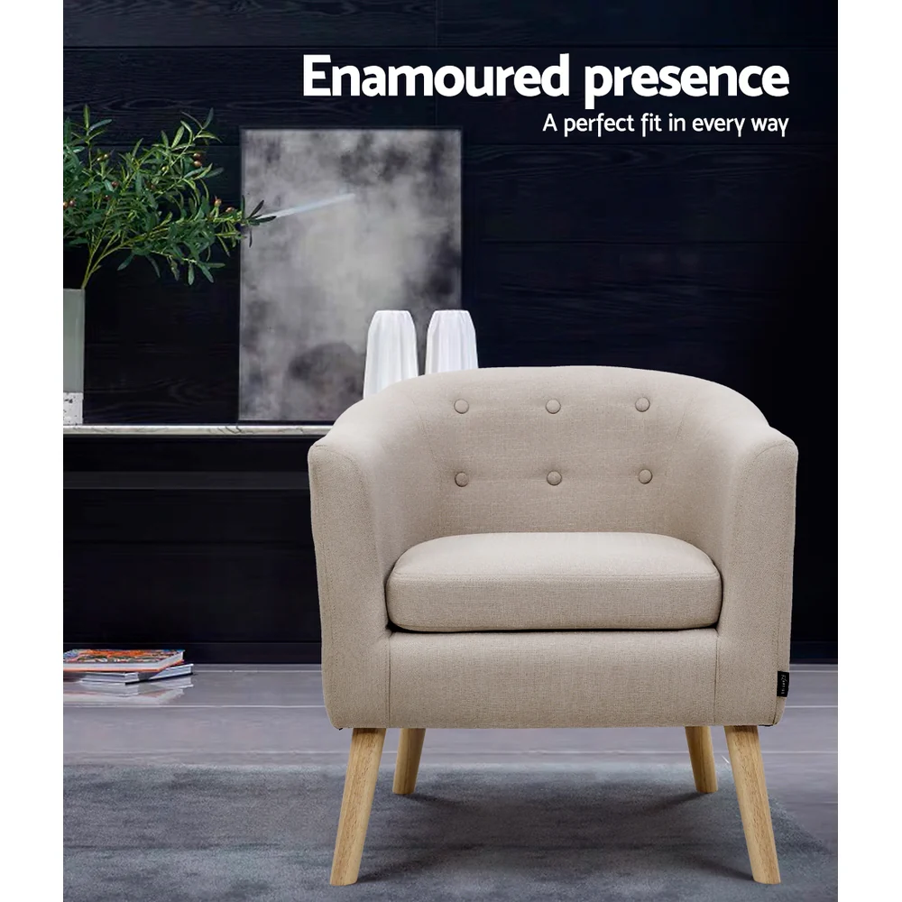 ADORA Armchair Tub Chair Single Accent Armchairs Sofa Lounge Fabric Beige - Image 3