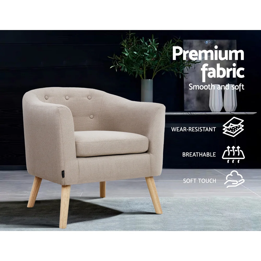 ADORA Armchair Tub Chair Single Accent Armchairs Sofa Lounge Fabric Beige - Image 4