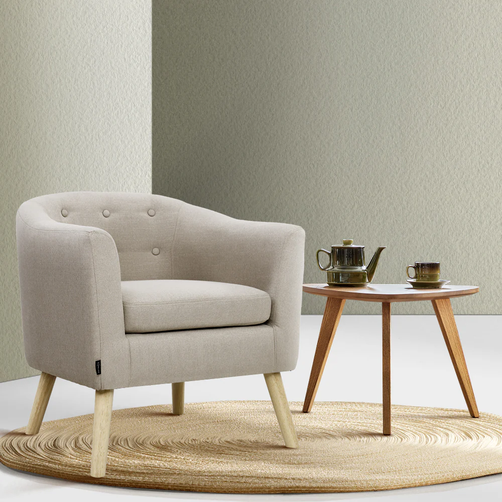 ADORA Armchair Tub Chair Single Accent Armchairs Sofa Lounge Fabric Beige - Image 7